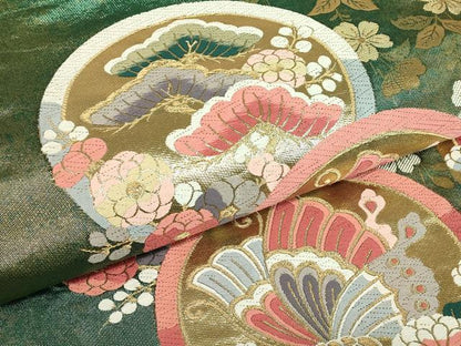 平和屋着物▼六通柄袋帯　花松舞蝶文　金糸　引箔　正絹　逸品　DABE4887az