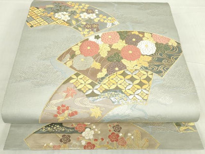平和屋着物▼六通柄袋帯　地紙散らし紋　平文金　金銀糸　正絹　逸品　DABE4894az