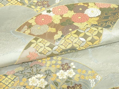 平和屋着物▼六通柄袋帯　地紙散らし紋　平文金　金銀糸　正絹　逸品　DABE4894az