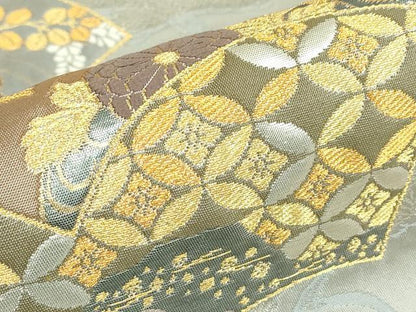 平和屋着物▼六通柄袋帯　地紙散らし紋　平文金　金銀糸　正絹　逸品　DABE4894az