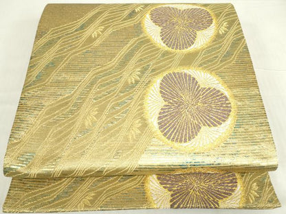 平和屋着物▼六通柄袋帯　舞花文　金糸　正絹　逸品　DABE4897az