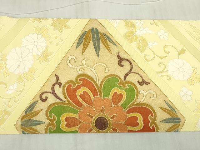 平和屋着物▼九寸名古屋帯 駒刺繍 菱花文 金糸 正絹 逸品 DABE4901az