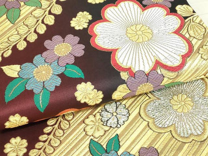 平和屋着物▼六通柄袋帯 舞花文 金銀彩 正絹 逸品 DABE4907az
