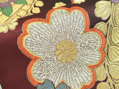 平和屋着物▼六通柄袋帯 舞花文 金銀彩 正絹 逸品 DABE4907az