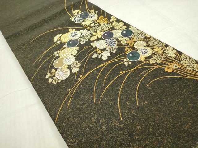 平和屋着物▼六通柄袋帯 螺鈿箔 菊文 金糸 正絹 逸品 DABE4917az