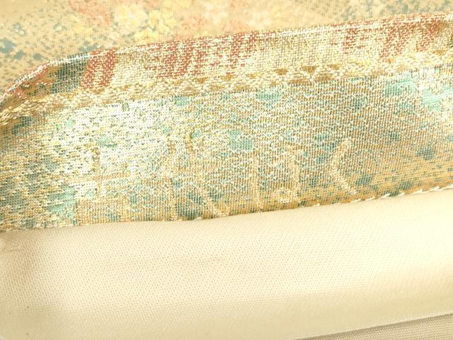 平和屋着物▼六通柄袋帯 古代はく 渡り橋花松文 金糸 正絹 逸品 DABE4920az