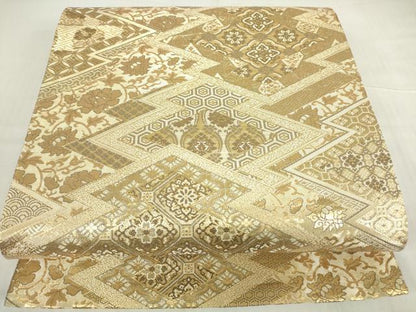 平和屋着物▼佐賀錦 六通柄袋帯 松皮菱取花文 金糸 正絹 逸品 DABE4921az