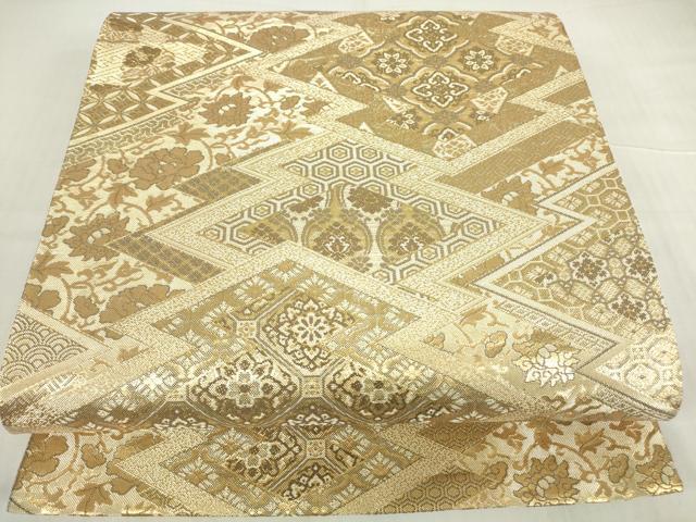 平和屋着物▼佐賀錦 六通柄袋帯 松皮菱取花文 金糸 正絹 逸品 DABE4921az