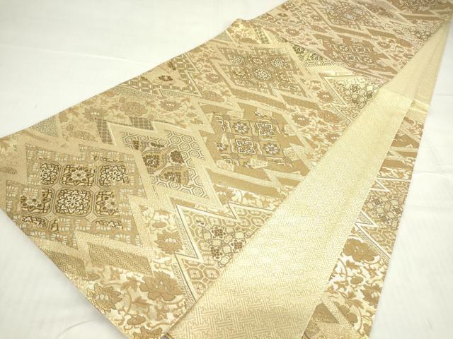 平和屋着物▼佐賀錦 六通柄袋帯 松皮菱取花文 金糸 正絹 逸品 DABE4921az