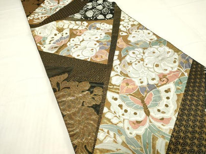 平和屋着物▼六通柄袋帯　裂取辻が花文　純金二重箔　正絹　逸品　DABE4924az