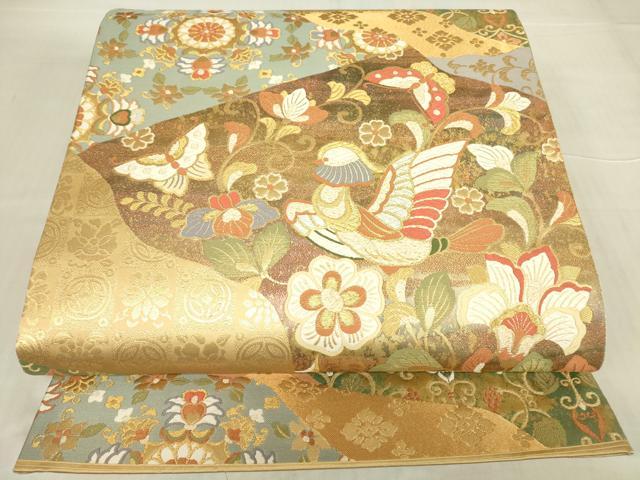 平和屋着物▼六通柄袋帯 唐織 道長鳳凰文 金糸 引箔 正絹 逸品 DABE4939az