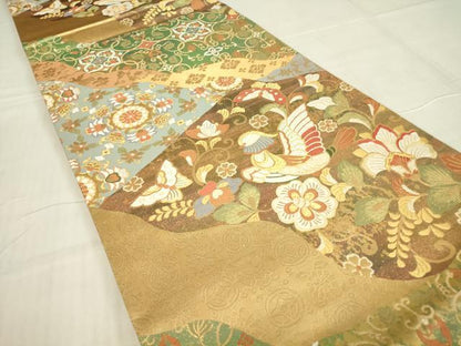 平和屋着物▼六通柄袋帯 唐織 道長鳳凰文 金糸 引箔 正絹 逸品 DABE4939az