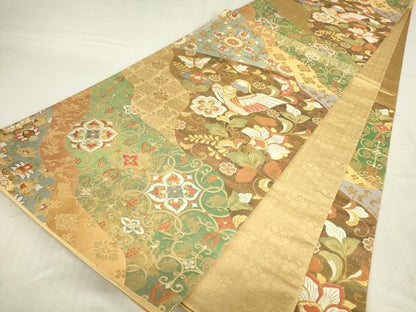 平和屋着物▼六通柄袋帯 唐織 道長鳳凰文 金糸 引箔 正絹 逸品 DABE4939az