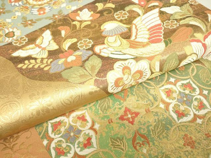 平和屋着物▼六通柄袋帯 唐織 道長鳳凰文 金糸 引箔 正絹 逸品 DABE4939az