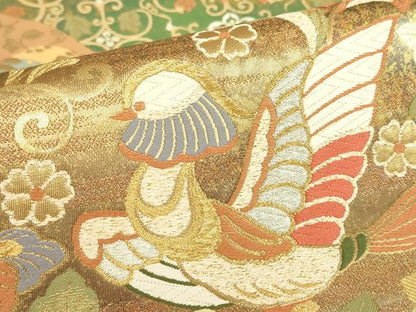 平和屋着物▼六通柄袋帯 唐織 道長鳳凰文 金糸 引箔 正絹 逸品 DABE4939az