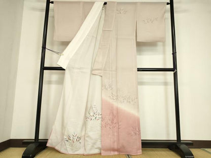 平和屋着物▽訪問着　無双　紗袷　紗×絽　流水草葉文　正絹　逸品　DABE4944az