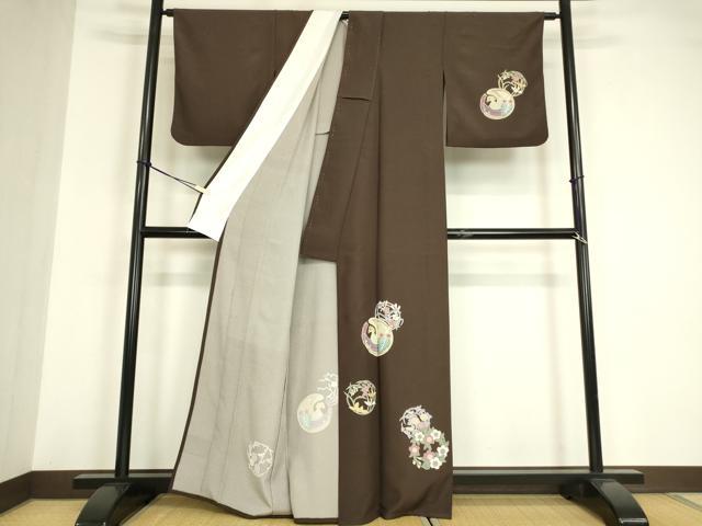 平和屋着物▽訪問着　単衣　鳳凰花丸文　金彩　洗える着物　DABE4947az