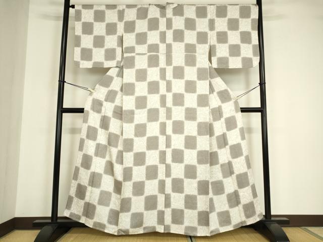 平和屋着物▽上質な小紋　単衣　墨流し市松文　正絹　逸品　DABE4948az