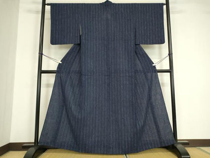 平和屋着物＊夏物　小紋・浴衣兼用　変わり縞　綿　逸品　DABE4949az