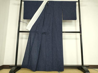 平和屋着物＊夏物　小紋・浴衣兼用　変わり縞　綿　逸品　DABE4949az