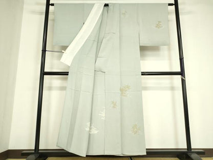 平和屋着物▽訪問着　単衣　笹文　手描き　金彩　正絹　逸品　DABE4952az