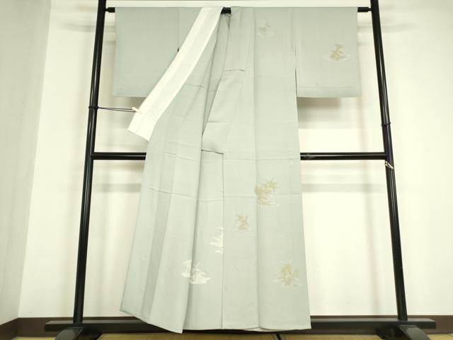 平和屋着物▽訪問着　単衣　笹文　手描き　金彩　正絹　逸品　DABE4952az