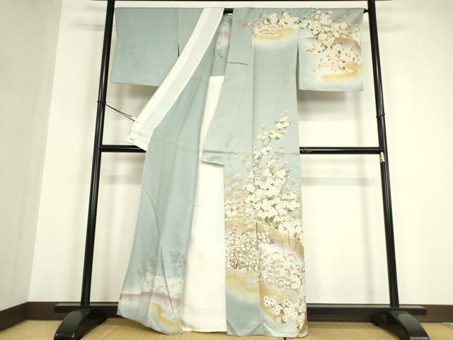 平和屋着物▽訪問着　単衣　菊に橘　暈し染め　金彩　三越扱い　正絹　逸品　DABE4953az