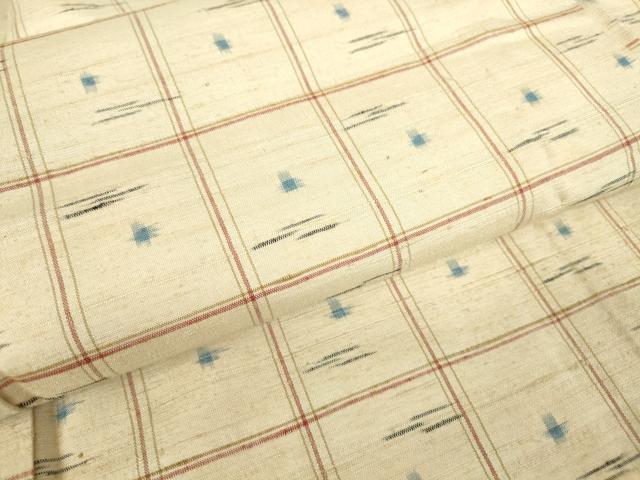 平和屋着物▽上質な紬　単衣　絣格子文　正絹　逸品　DABE4954az