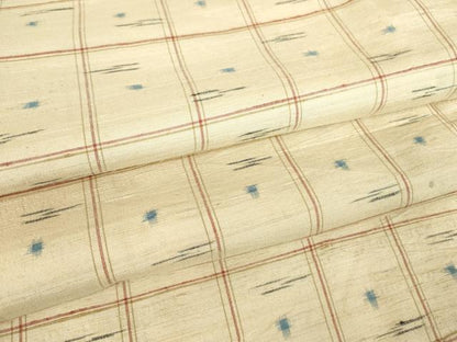 平和屋着物▽上質な紬　単衣　絣格子文　正絹　逸品　DABE4954az