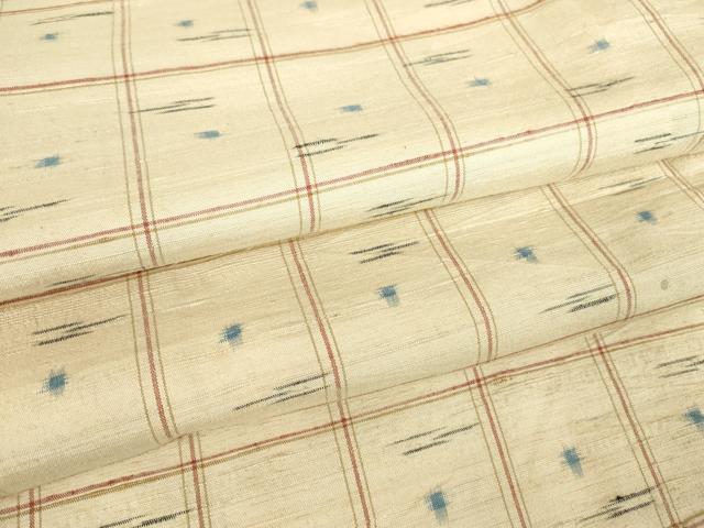 平和屋着物▽上質な紬　単衣　絣格子文　正絹　逸品　DABE4954az