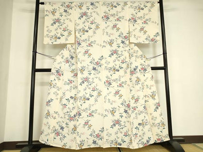 平和屋着物▽上質な小紋　単衣　橘　鬼しぼ縮緬　正絹　逸品　未使用　DABE4955az
