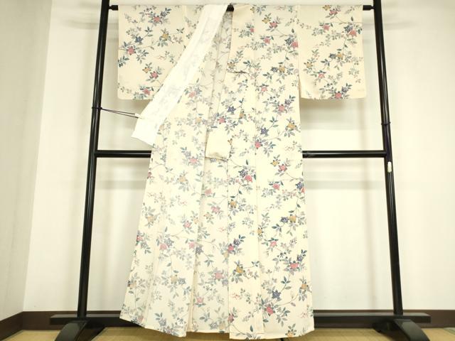 平和屋着物▽上質な小紋　単衣　橘　鬼しぼ縮緬　正絹　逸品　未使用　DABE4955az