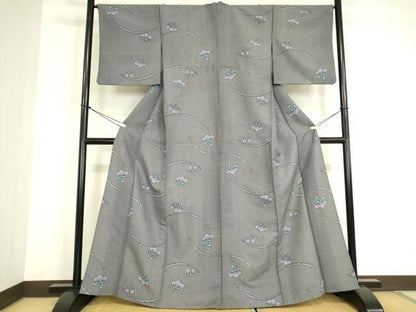平和屋着物▽小紋　単衣　雪芝に桐　洗える着物　DABE4956az