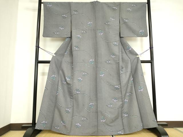 平和屋着物▽小紋　単衣　雪芝に桐　洗える着物　DABE4956az