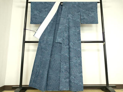 平和屋着物▽小紋　単衣　亀甲花文　洗える着物　DABE4962az