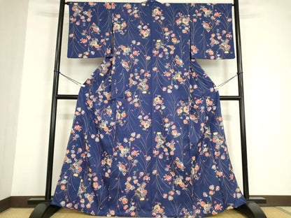 平和屋着物▽上質な小紋　単衣　葵に草花　金彩　正絹　逸品　未使用　DABE4963az