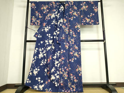 平和屋着物▽上質な小紋　単衣　葵に草花　金彩　正絹　逸品　未使用　DABE4963az