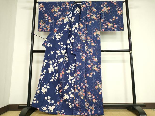 平和屋着物▽上質な小紋　単衣　葵に草花　金彩　正絹　逸品　未使用　DABE4963az