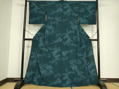 平和屋着物▽小紋　単衣　型染め　重ね山花文　洗える着物　DABE4965az