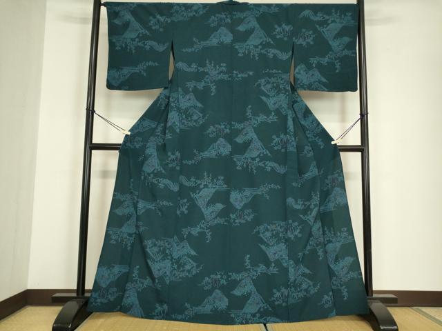 平和屋着物▽小紋　単衣　型染め　重ね山花文　洗える着物　DABE4965az