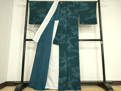 平和屋着物▽小紋　単衣　型染め　重ね山花文　洗える着物　DABE4965az