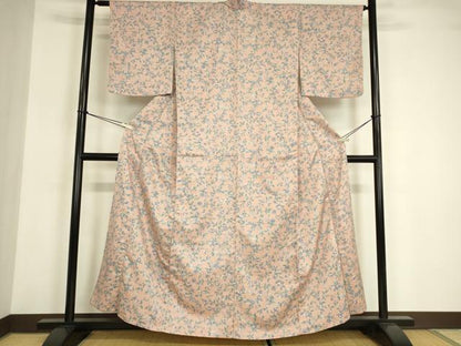 平和屋着物▽小紋　単衣　更紗花文　洗える着物　DABE4970az