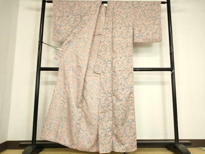 平和屋着物▽小紋　単衣　更紗花文　洗える着物　DABE4970az