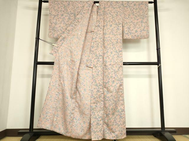 平和屋着物▽小紋　単衣　更紗花文　洗える着物　DABE4970az