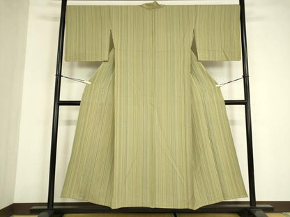 平和屋着物▽上質な小紋　単衣　縞　正絹　逸品　DABE4974az