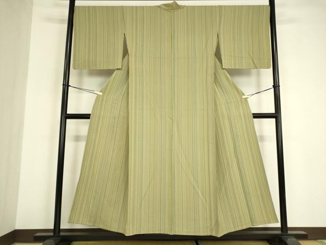 平和屋着物▽上質な小紋　単衣　縞　正絹　逸品　DABE4974az