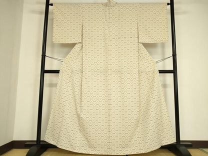 平和屋着物▽上質なお召　単衣　絣文　正絹　逸品　DABE4976az