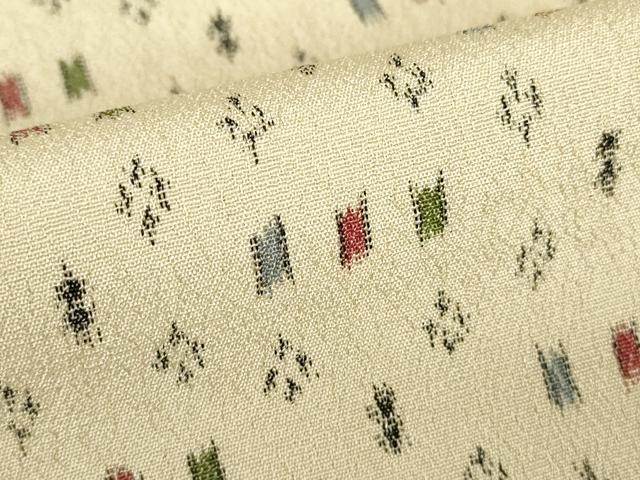 平和屋着物▽上質なお召　単衣　絣文　正絹　逸品　DABE4976az