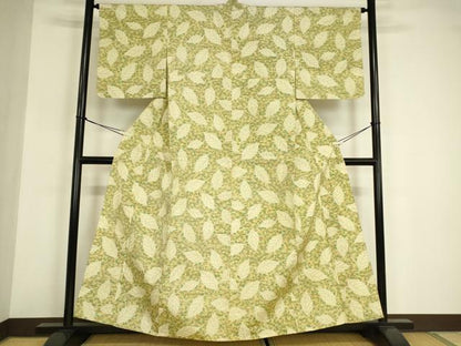 平和屋着物▽上質な紬　単衣　舞葉文　正絹　逸品　DABE4977az