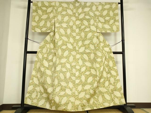 平和屋着物▽上質な紬　単衣　舞葉文　正絹　逸品　DABE4977az